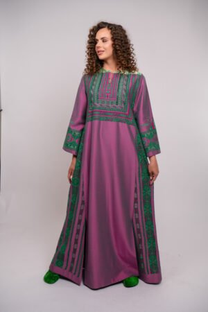 Ramdan Collection 2023 - Purple Thobe with Green Hand Embroidery and Beads