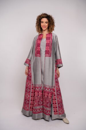 Badia Collection - Gray Thob with Red Hand Embroidery and Beads