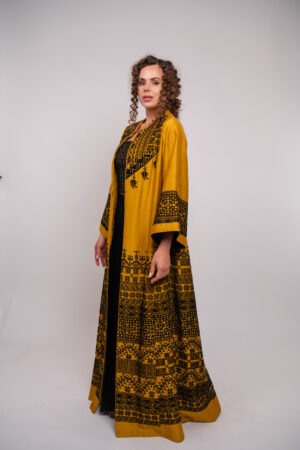 Badia Collection - Master Yellow with Black Hand Embroidery and Beads Thobe