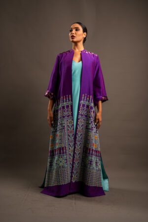 Arabi Collection - Purple Thob with Turquoise Hand Embroidery and Beads - Blue Turquoise Dress