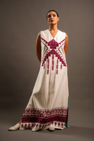 Arabi Collection - Off White Thob with Maroon Hand Embroidery and Beads