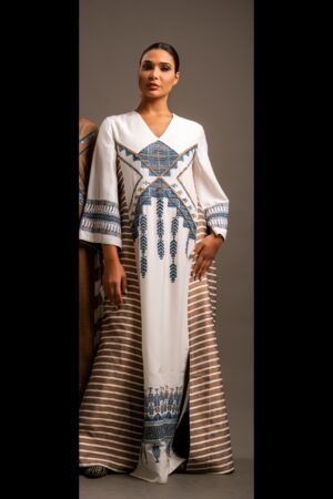 Arabi Collection - Off-White Thobe with Blue Hand Embroidery and Beads