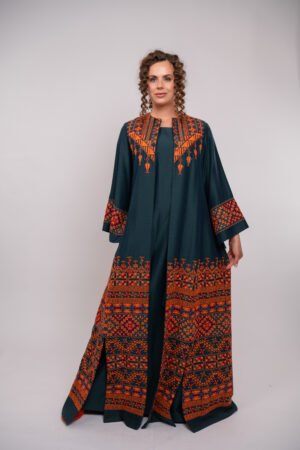 Arabi Collection- Green Thobe With Orange and Green Hand Embroidery and Beads